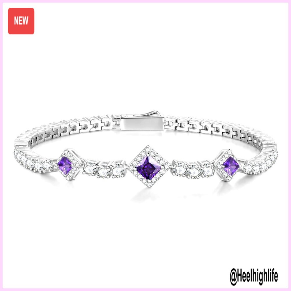 Sterling Silver Tennis Bracelet 7.2" Amethyst Birthstone Fine Jewelry Gift